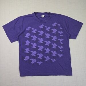 3D Graphic Top Heavy Shirt Large Men Purple Cotton Tee Streetwear Geometric 2009